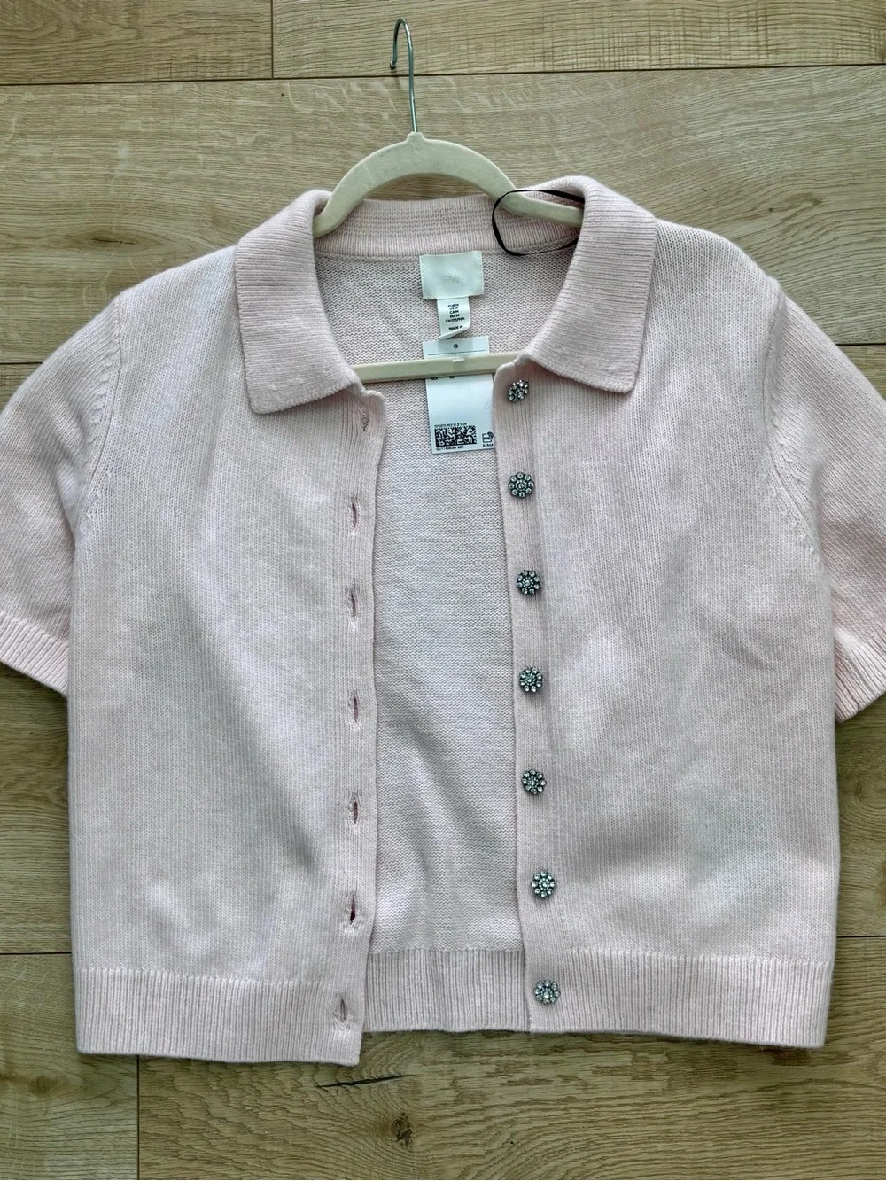 NWT Women’s Short Sleeve Polo Cardigan Baby Pink Chunky Knit Sweater